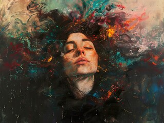 Wall Mural - Abstract Portrait of a Woman with Eyes Closed