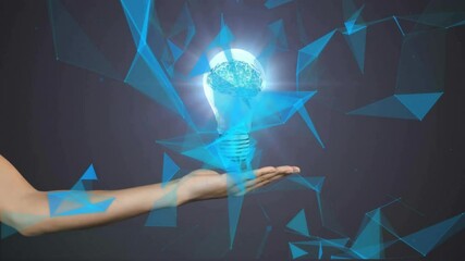 Canvas Print - Animation of light bulb and connections over woman's arm