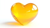 Yellow glass heart on white background, symbol