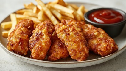 Wall Mural - Crispy Chicken Tenders and French Fries with Ketchup