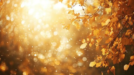 Wall Mural - Golden Autumn Leaves with Bokeh Background