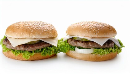 Wall Mural - couple meat burger white background