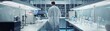 © itchaznong - A man in a white lab coat is standing in a lab with a computer monitor in front