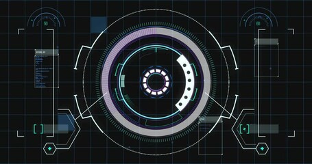 Wall Mural - animation of scope scanning with data processing on black background