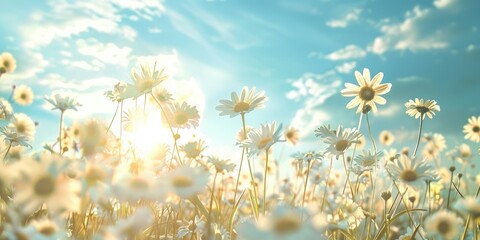 Wall Mural - Field of daisy flowers with space for your text