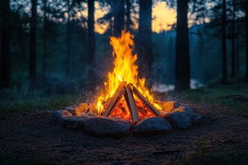 Poster - Campfire in the Forest