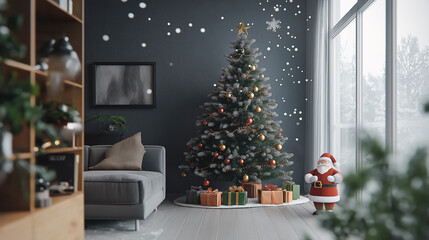 Winter season comes alive with a festive celebration as Christmas tree adorned with white lights and green ornament stands as a centerpiece of seasonal decoration bringing joy and cheer end year.