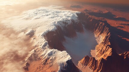 A landscape shot of Mars' polar ice caps, contrasting the white ice with the red surface.