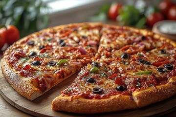 Canvas Print - Delicious Pizza with Olives, Peppers, and Onions