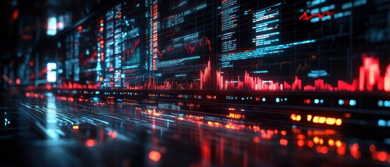 Abstract Digital Data Display with Red and Blue Lights