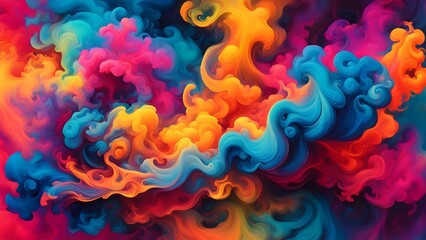 Abstract colorful smoke or liquid swirls on a dark background.