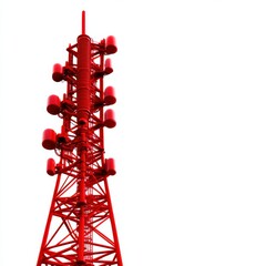 A striking red communication tower against a clear sky, symbolizing connectivity and technology in modern society.