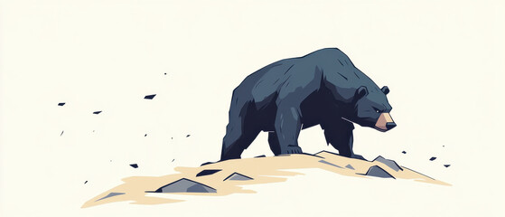 A striking, stylized illustration of a bear standing on a rocky terrain, symbolizing strength and wilderness.