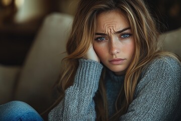 Poster - Portrait of a young woman with a thoughtful expression