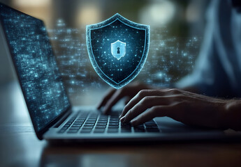 Wall Mural - cybersecurity protection: digital shield for online safety