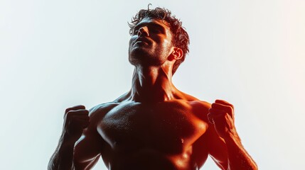 Medium shot of a triumphant athlete, their fists raised and face alight with pride, isolated on a white background