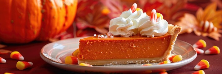 Poster - Pumpkin Pie Slice Topped with Whipped Cream and Candy Corn