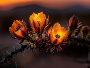 desert bloom with vibrant flowers, rare and colorful, nature, warm tones, photograph, natural wonder
