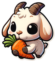 Sticker - Cute Cartoon Baby Goat Holding a Carrot