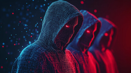 Leinwandbilder - Group of digital hackers wearing hoodie in dark web crime concept