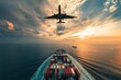 © Mikhail Vorobev - Cargo plane over container ship  a stunning view of global import and export logistics at sea