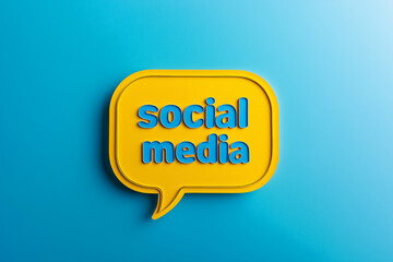 Aufkleber - Yellow speech bubble announcing social media on blue background