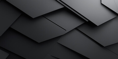 Poster - Abstract background with black overlapping paper sheets forming dark geometric pattern