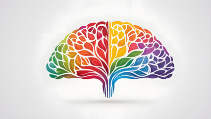 Wall Mural - paper origi style on a white background rainbow brain logo design: minimal and simple form generativ