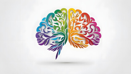 Wall Mural - paper origi style on a white background rainbow brain logo design: minimal and simple form generativ