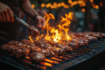 Wall Mural - Grilling Food with Flames