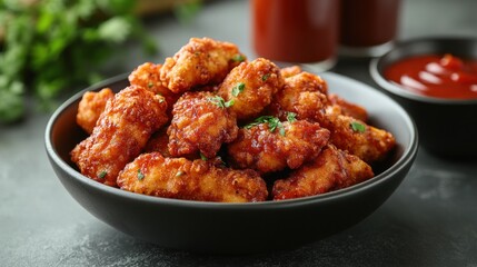 Poster - Crispy Chicken Nuggets in a Black Bowl