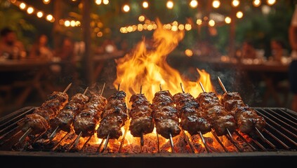 Wall Mural - Grilled Skewers on a BBQ Grill