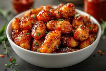 Canvas Print - Spicy Sesame Chicken in a Bowl