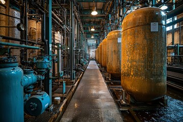 Wall Mural - Industrial Facility with Large Metal Tanks and Pipes