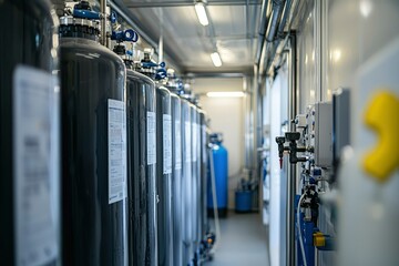 Wall Mural - Industrial Facility with Row of Large Cylinders and Piping