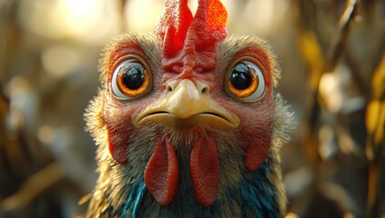 Wall Mural - Close-up Portrait of a Chicken with Big Eyes