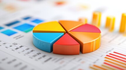 Colorful pie chart on financial report illustrating data analysis and visual representation of statistical information.