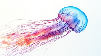 Vibrant jellyfish in motion on a white