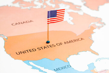 A map of the United States with a United States of America flag on it