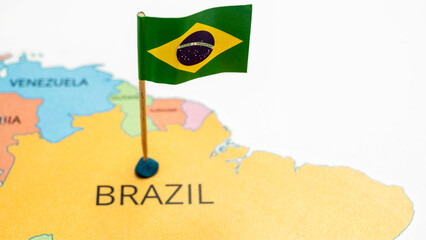 A map of Brazil with a Brazilian flag on it