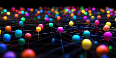 Aufkleber - Colorful network of spheres interconnected on a black background