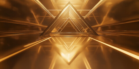 Poster - Abstract empty podium shining in golden light being reflected by triangle shaped walls