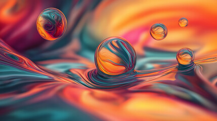 Poster - Abstract 3d render of spheres floating on a multicolored surface