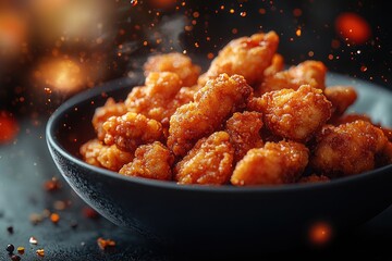 Wall Mural - Crispy Fried Chicken in a Black Bowl