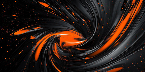 Orange and black paint swirling and mixing creating abstract pattern