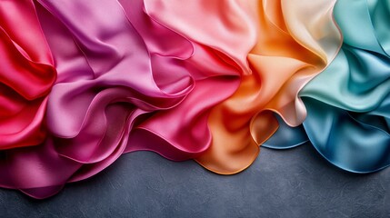 Colorful Silk Fabric Draped on a Dark Surface