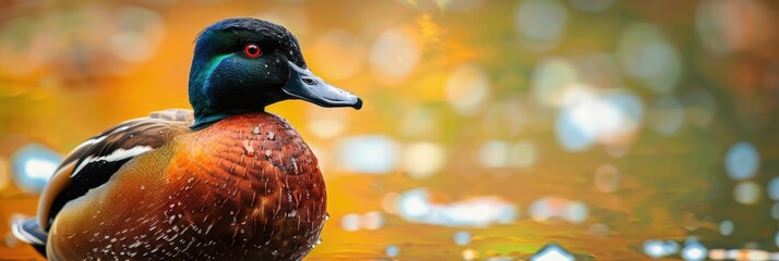 Wall Mural - Close-up of a Ruddy Duck on a tranquil pond with a shallow depth of field.