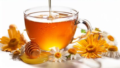 Wall Mural - tea with honey and flowers