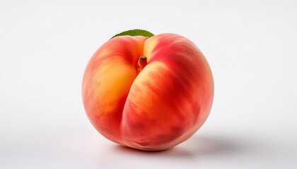 Wall Mural - a beautiful ripe peach isolated on a white background the peach has a vibrant reddish orange color and a slightly fuzzy skin