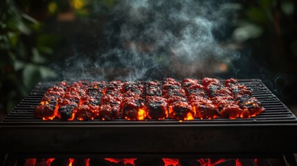 Wall Mural - Grilled Meat on Charcoal with Smoke